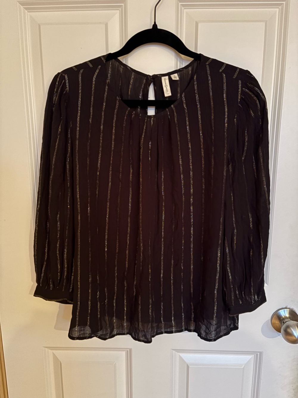 Treasure & Bond Dark Brown Blouse with Metallic Gold Stripes